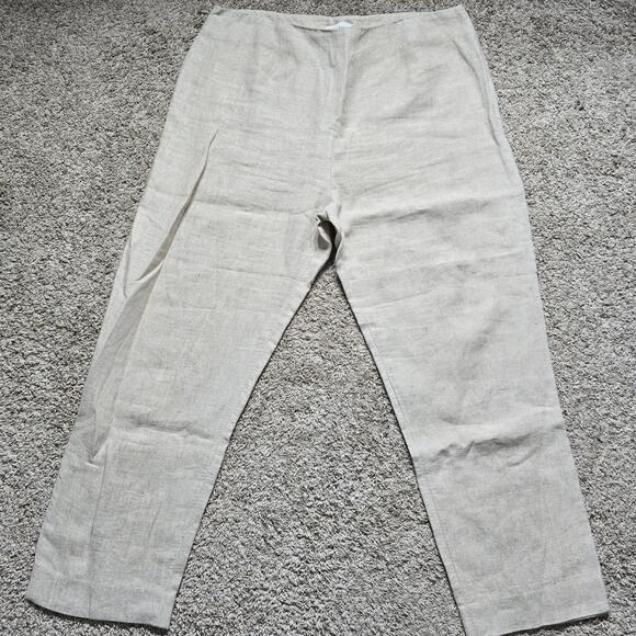 Neiman Marcus Linen Pants Sz 16 Beige Straight Leg Minimalist Resort Office - Picture 2 of 11